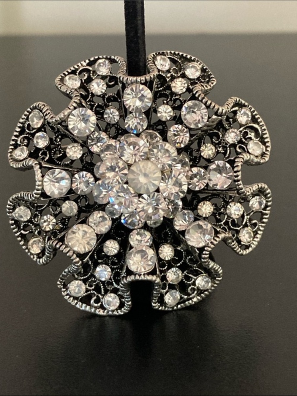 Premier Designs Silver-Tone Clear Crystal Flower Brooch